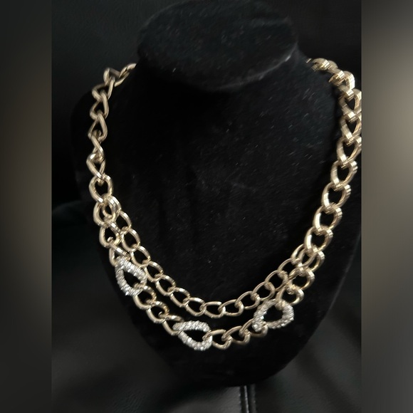 Dana Buchman  gold chain statement necklace with rhinestone accent - Picture 3 of 8